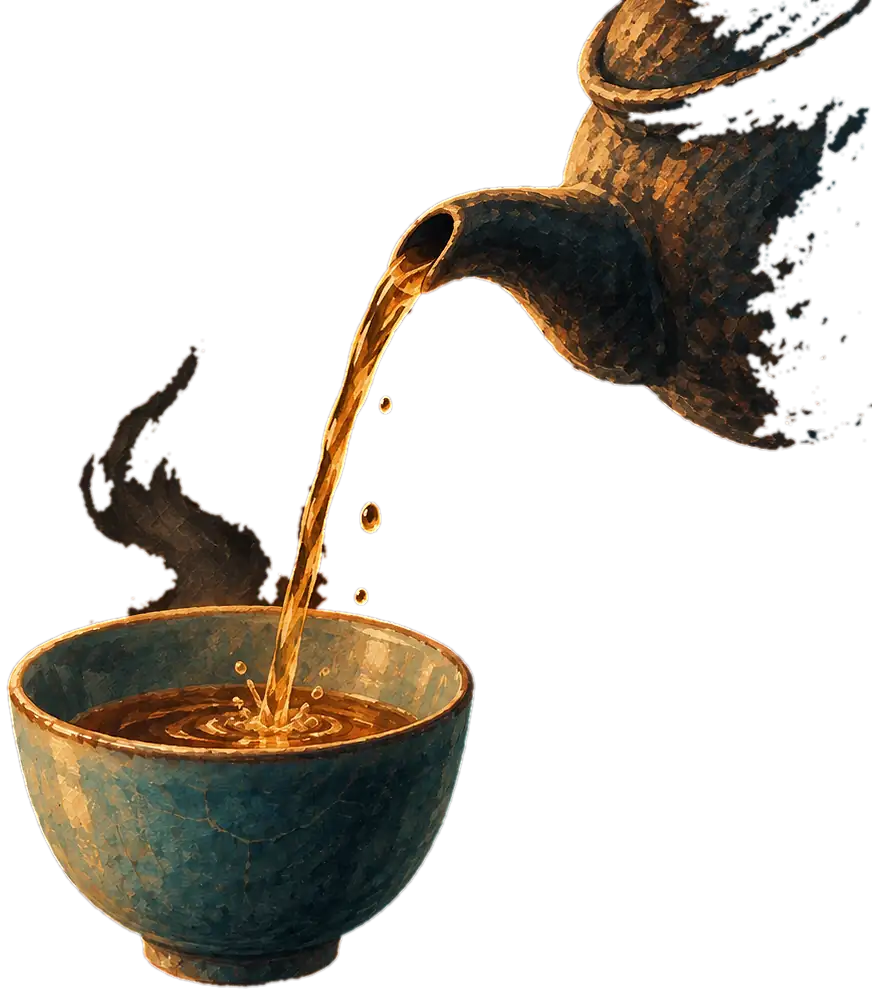 A cup being filled from a clay pot
