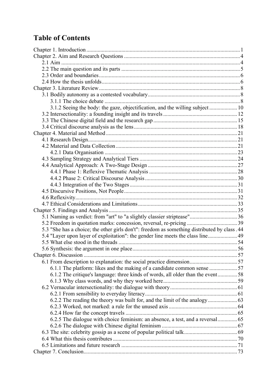 Thesis table of contents